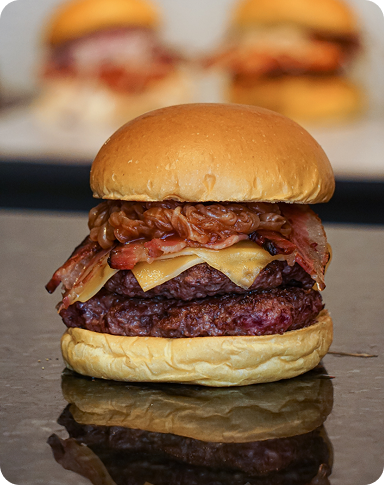 Stacked bacon cheeseburger