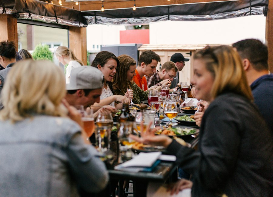 Guests enjoying a catered gathering at Potmasters