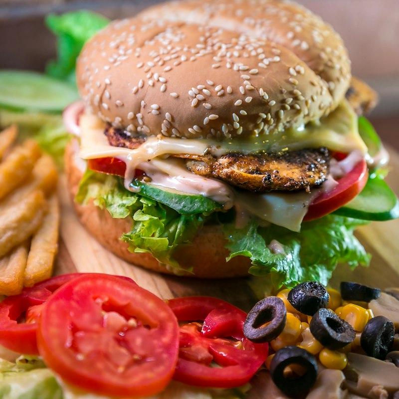Loaded burger with fries